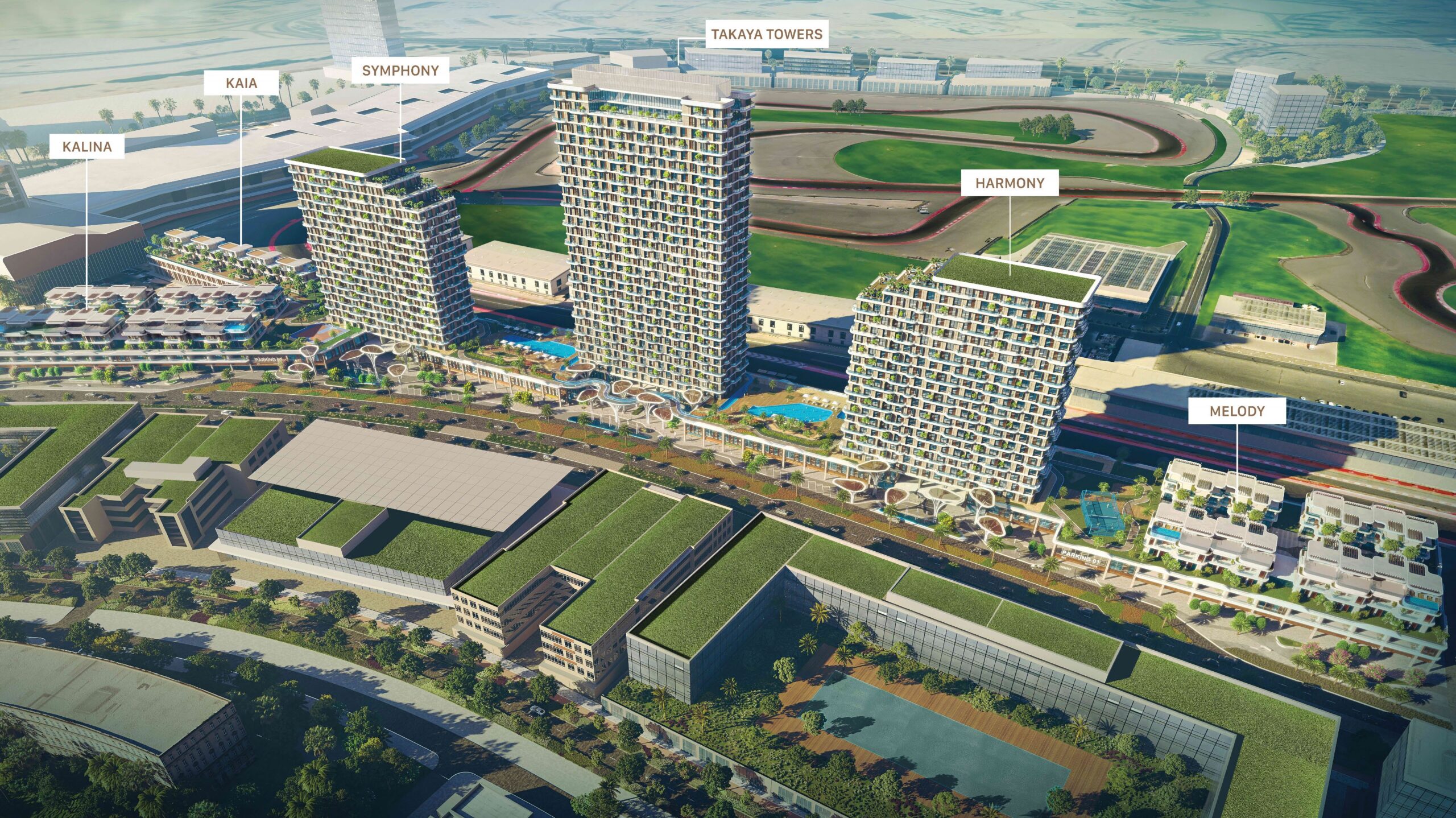 Takaya residential towers overlooking Dubai Autodrome Takaya Union Properties Dubai