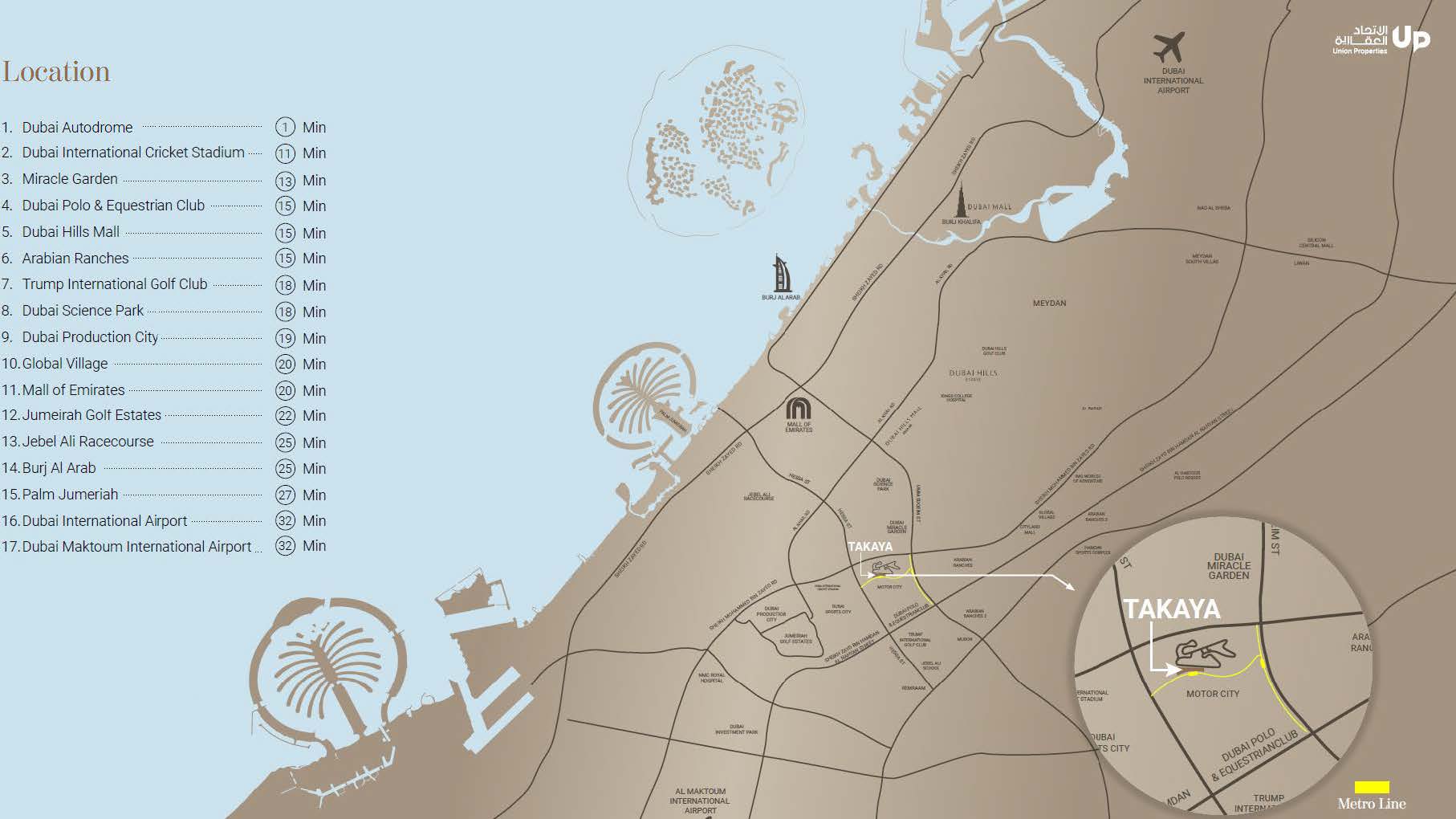 Takaya Union Properties Dubai location