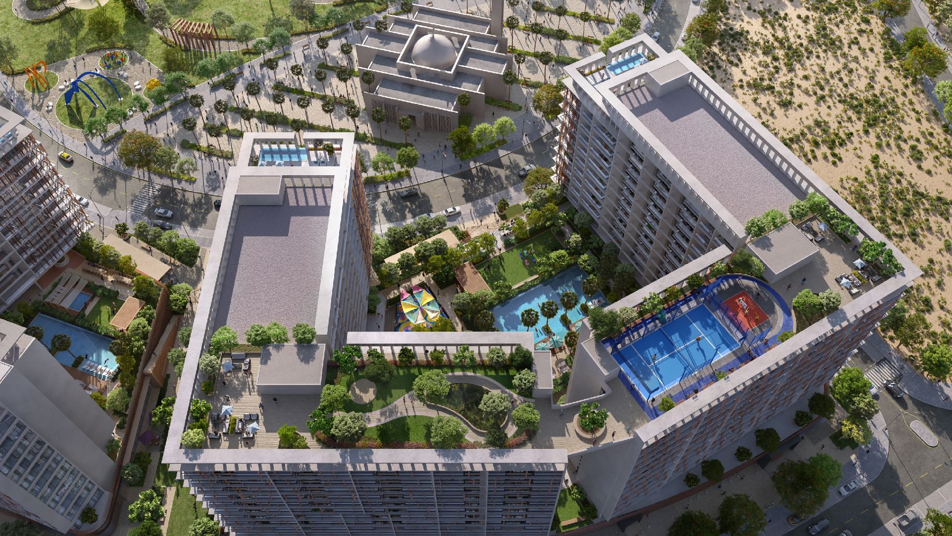 Rooftop Zen garden at Park Five residential community