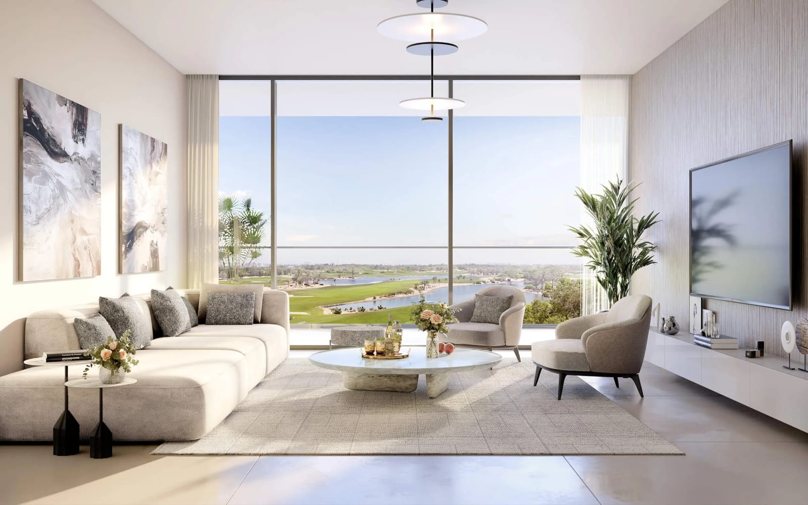 Stylish living room with natural light at Vista by Prestige One