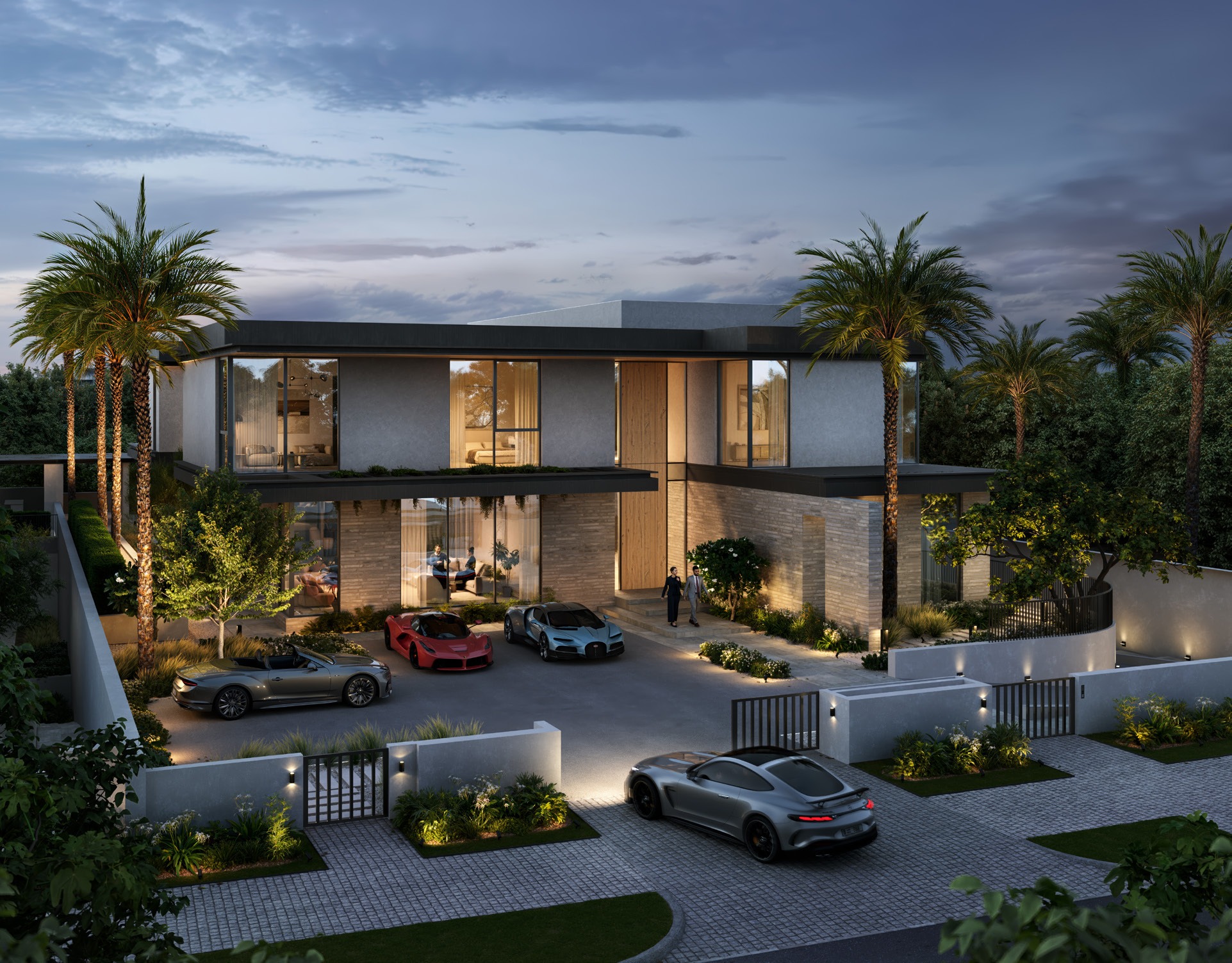 Sunlit terrace overlooking water features in The Oasis by Le MAS Real Estate